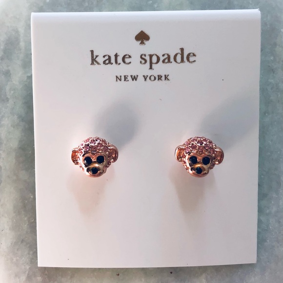 NEW Kate Spade Monkey See Monkey Do Pave Pink Crystal Rose Gold Stud Earrings - Picture 2 of 4
